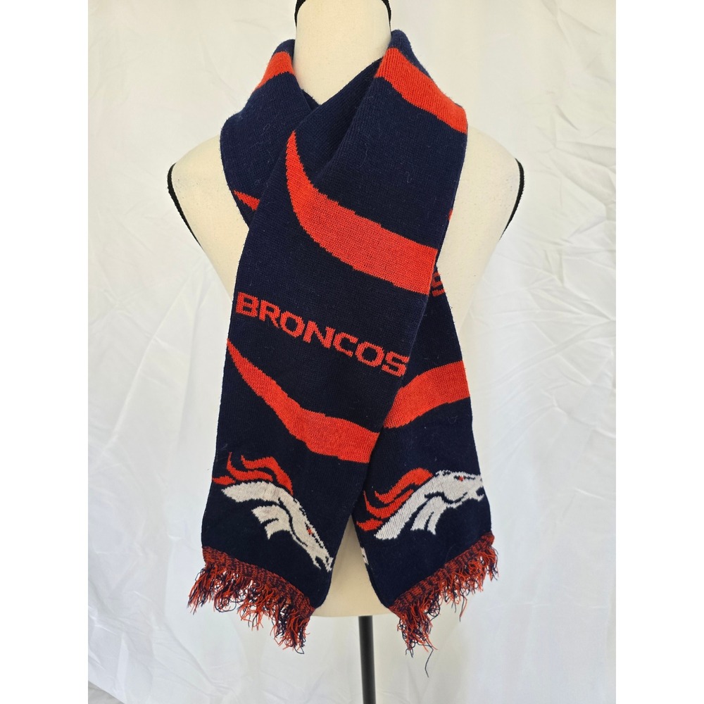 Denver Broncos Knit Scarf NFL Football Team‎ Logo Blue Orange Fringe